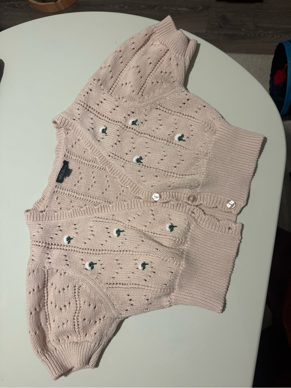 wild fable Blush Pink Cropped Knit Cardigan with Embroidered Floral Accents
